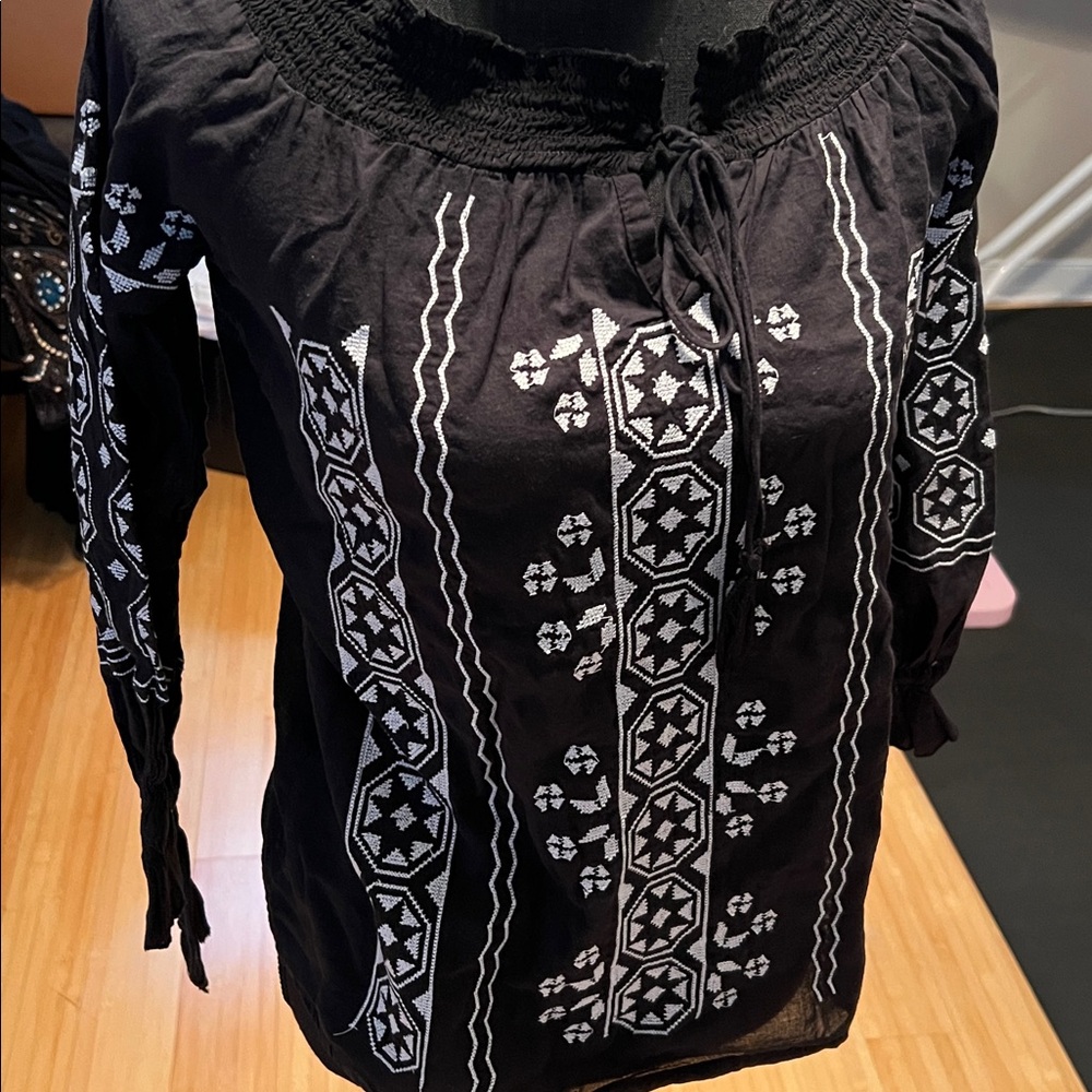 Black and White Embroidered Tunic
